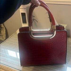 Elegant Red Crocodile-Embossed Handbag